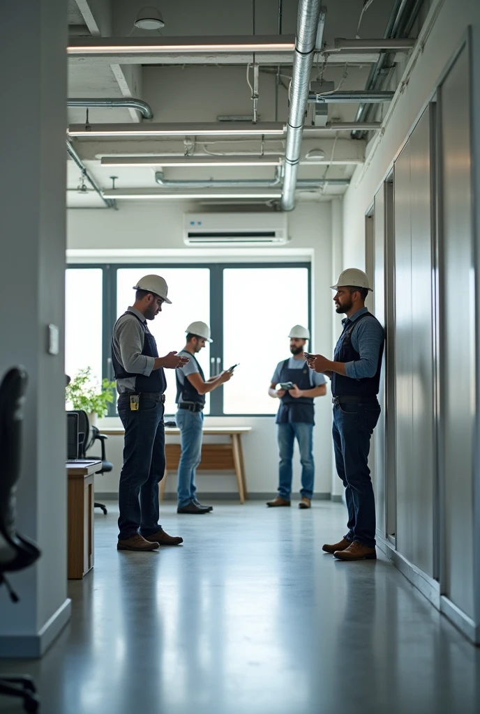 A photo where only one profession engage in inspecting a office room site before installing a air conditioners