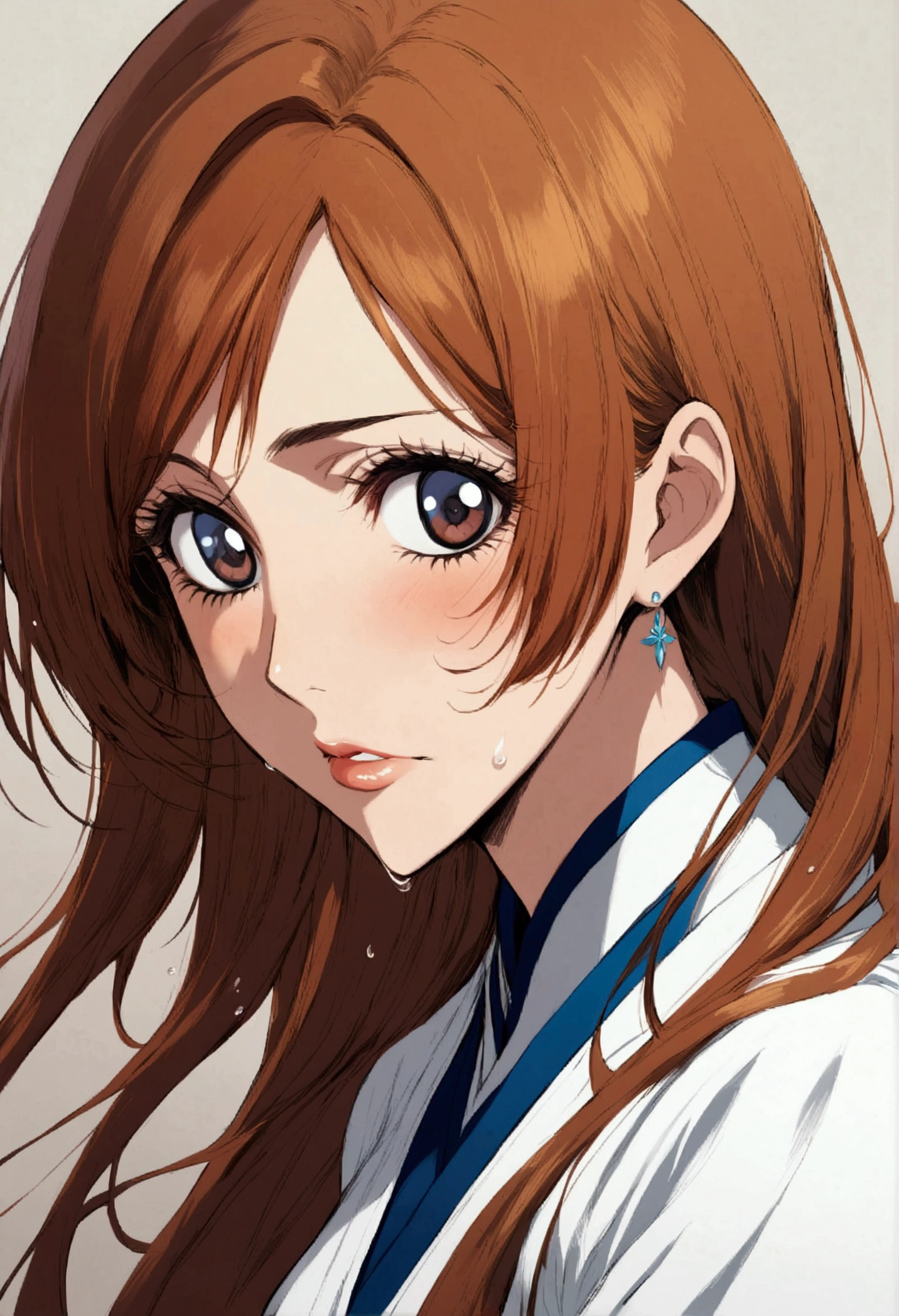 1 girl, women'approach, Orihime Inoue, bleach, very aesthetic,illustration,perfect composition,wet skin,intricate details
