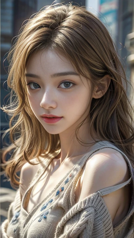 (masterpiece: 1.2, Portraiture, Highest quality), Realistic, (Live Action, Intricate details, Written boundary depth), Highest quality, masterpiece, Attention to detail, semi-Realistic, Smiling in a balloon, shy, 21 years old, Short blonde, blue eyes, blonde、 Slim figure、Shoulder Bare、Shorts and T-shirt 、Blue sky and a few clouds、Shoulder Bare