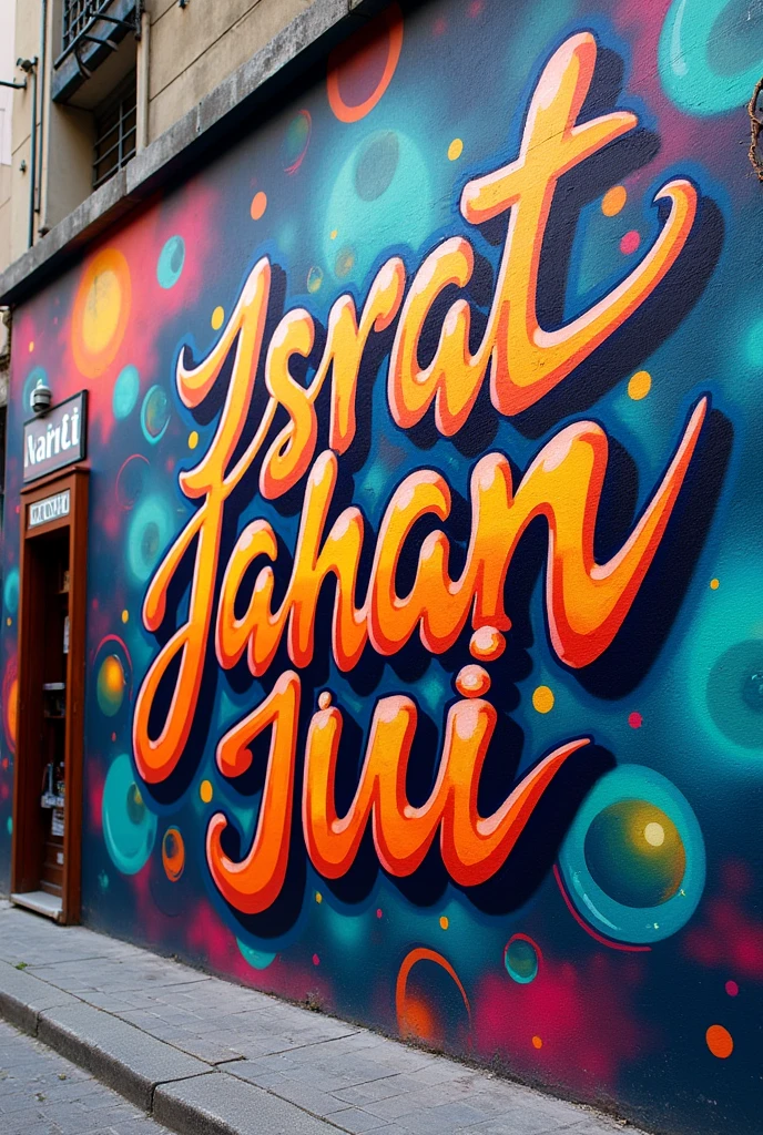 "Israt jahan jui" colour  artist written in big letters on the wall..