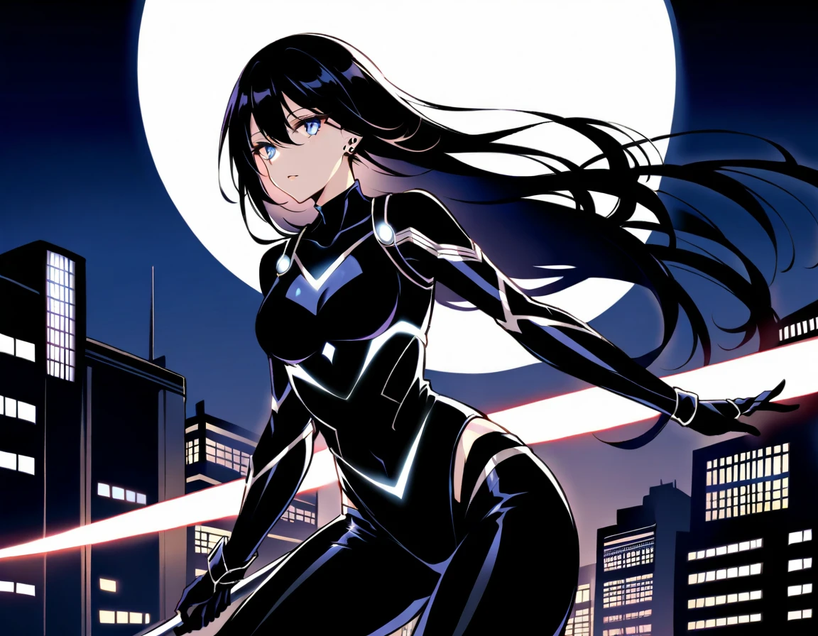 a cartoon picture of a woman in a black and purple outfit, psylocke, starfire, art of silverfox, cutesexyrobutts, artgerm style, artgerm colorful!!!, style artgerm, in the style artgerm, artgerm and lois van baarle, style ivan talavera and artgerm, character blackfire teen titans, 1 girl, 1 solo girl, very detailed eyes, nose, mouth, backdrop of a very detailed city, at night, Gotham city vibes, sem anomalias pelo corpo