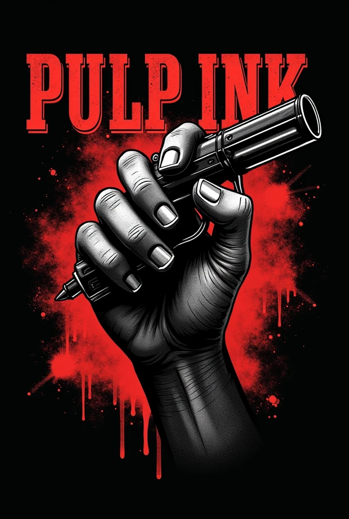 A logo for a tattoo studio with a pulp fiction reference named Pulp Ink