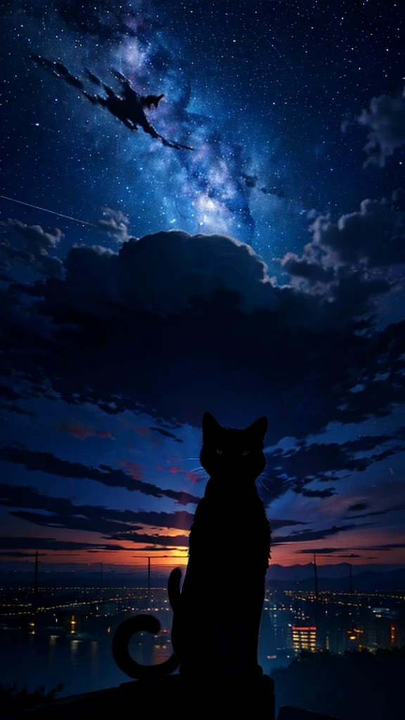 universe,null,meteor,town,Flowing Clouds,Cat,silhouette,