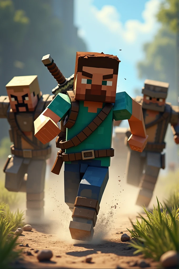 Pillagers running after Steve