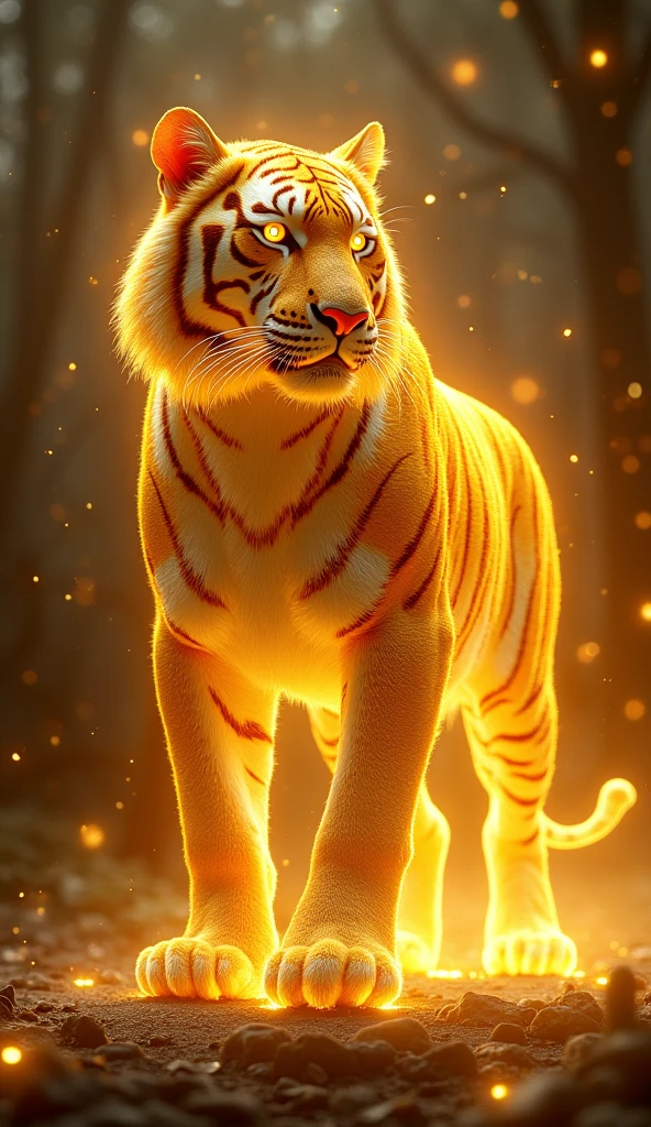 Tiger,Fantastic fantasy,Glowing in gold,Moody Color,Golden glitter background