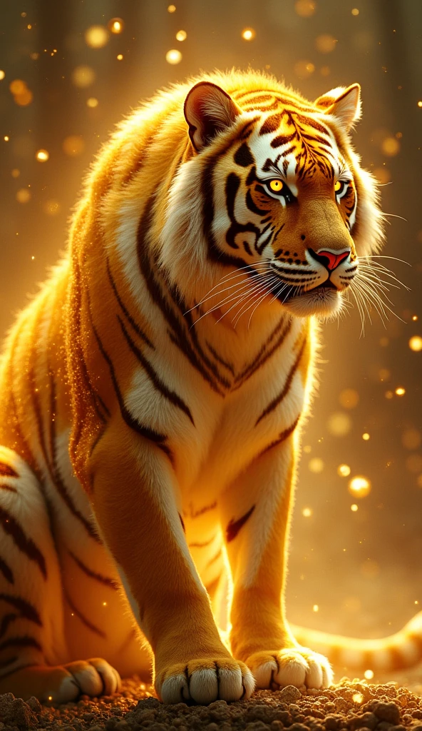 Tiger,Fantastic fantasy,Glowing in gold,Moody Color,Golden glitter background