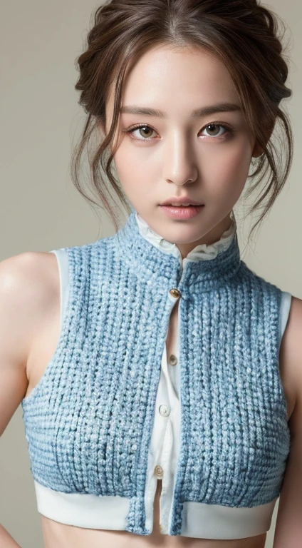 ((Highest quality, 8k, masterpiece :1.3)), 1 person, Beautiful woman with slim abdominal muscles :1.3, (Hairstyle is free :1.2), Oversized vest :1.2, Ultra-fine face, Delicate eyes, double eyelid, Underarm