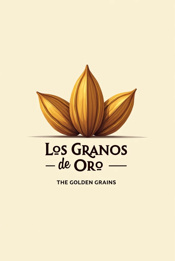 Create a logo for a handcrafted chocolate shop named Los Granos de Oro that features cacao seeds or the cacao flower. 