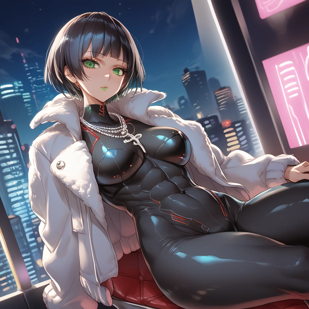 a close up of a dark skin curvy, big booty , big boobs woman in a futuristic sexy half naked thin lingerie armor posing in high heels Dark skin, dark tone, curly hair ,thick , big booty , big boobs,anime girl looking out a window at the city at night, on Detroit cyberpunk night rooftop, set in Detroit rooftop, overlooking a modern city, Detroit cyberpunk, on future tokyo night rooftop, on rooftop Detroit night, anime cyberpunk art, sci Fi anime art, , giantess art, modern cyberpunk anime, tokyo anime scene, ghost in the shell art style