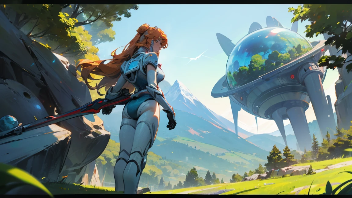 (35mm style:1.2), Highly detailed RAW color photo, woman Perfect back angle, full body, of (Female space marine, wearing sexy white and red space suit, futuristic helmet, dyed face shield, rebreather, sharp booty) , outdoors, (standing on Precipice of tall rocky mountain, looking at the verdant and magical rainforest on the alien planet), Vivid details, (Exotic alien planet), Perfect toned body, perfect big ass, (sci-fi), (mountains:1.1), (verdant vegetation), (two moons in the sky:0.8), (Highly detailed, hyper-detailed, Intricate), (lens flare:0.7), (Bloom:0.7), particle effects, ray tracing , cinematic lighting, shallow depth of field, photographed on a Sony a9 II, 35mm wide-angle lens, sharp focus, cinematic still from Gravity 2013, seen from behind, Dynamic Angle