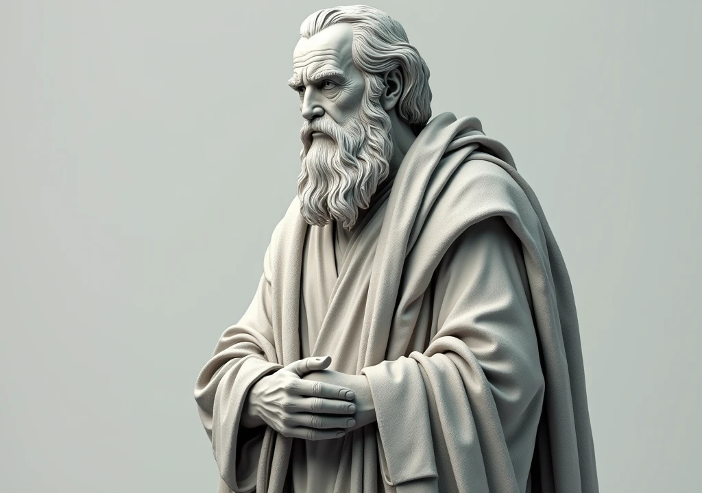 stoicism, motivation, stoic marble statue thinking, setting, robe, long beard, aged, full body, hyper-realistic, 8k, incredible, beautiful, frightening,