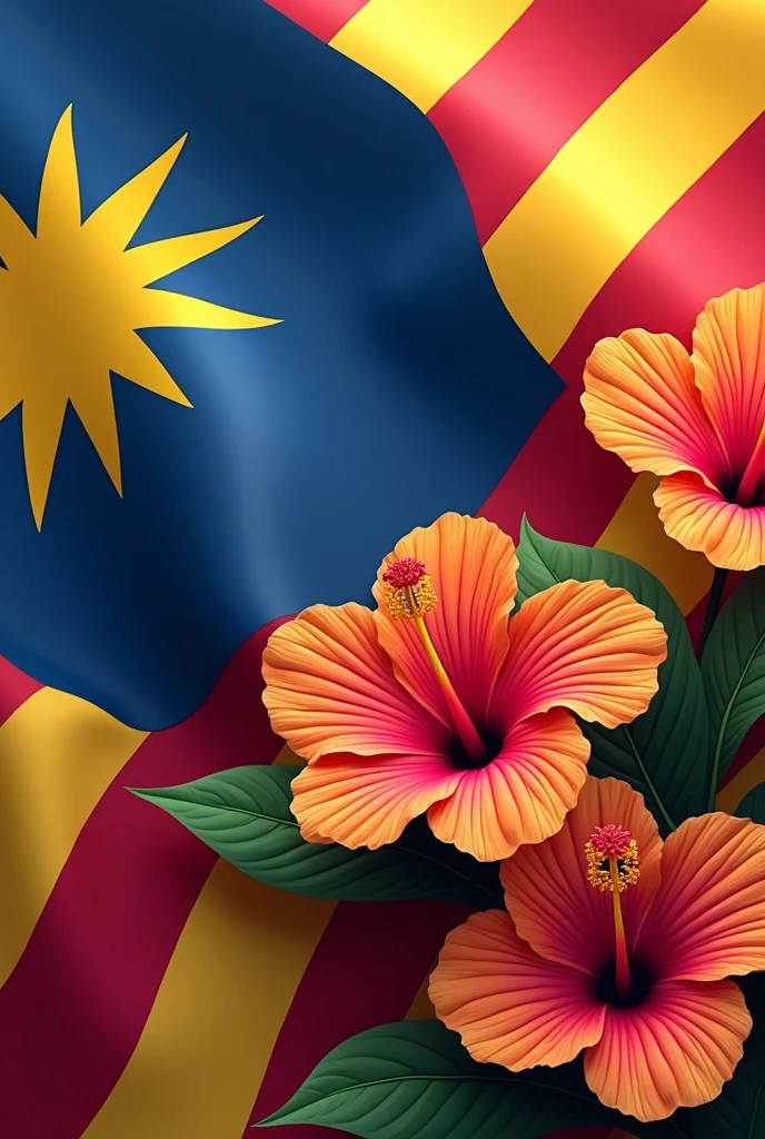 MALAYSIA FLAG WITH WORD ''MOHAMAD FIRDAUS 💚 IKLIL NAJIHAH'' WITH HIBISCUS FLOWER IN CORNER , AND BLINKING