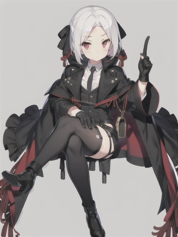 Vittorio_Veneto \(warship girls r\),((masterpiece)),(((best quality))),((ultra-detailed)),((illustration)),((disheveled hair)),((frills)),black leather rider jacket,office in the dark,Fingertips of black leather gloves on both hands,wearing black leather gloves,sitting in a black leather chair,Japanese female new employee (black leather gloves cover both hands) (The angle is horizontal),black leather leather pants,black leather black leather pants,black leather skinny pants,Long black leather boots on both feet,((He wears black leather gloves on his hands))Full body photo,full body shot full body full body leather suit,☺If you turn in this direction,wearing black leather gloves,wearing black leather gloves,wearing black leather gloves,wearing black leather gloves,wearing black leather gloves,wearing black leather gloves,Red eyes with highlights,White short hair(delicate eyes),twintails,