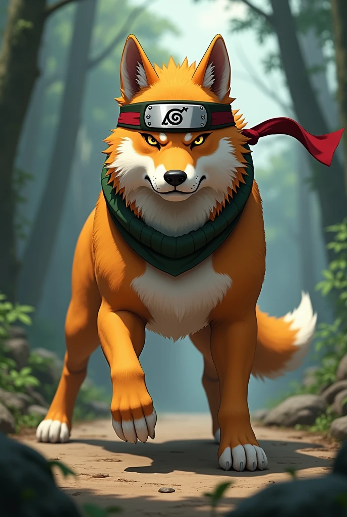 The most beautiful and serious fighting Naruto dog. Make it look more like Naruto with the Hidden Leaf headband.