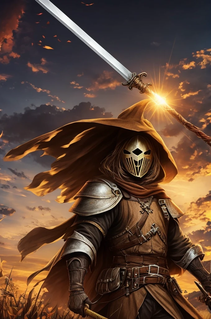 a scarecrow knight with a rusty sword