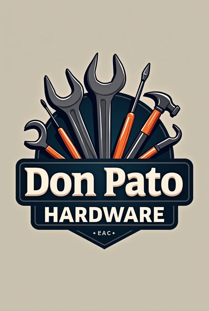 logo for a hardware store, the name is: Don Pato Hardware, I want it to be a serious logo, without people and without hardware, with hardware tools