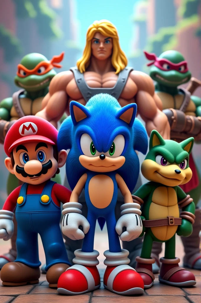 Group Photo Super Mario, Sonic ,Son-Goku, the Turtles, He-Man