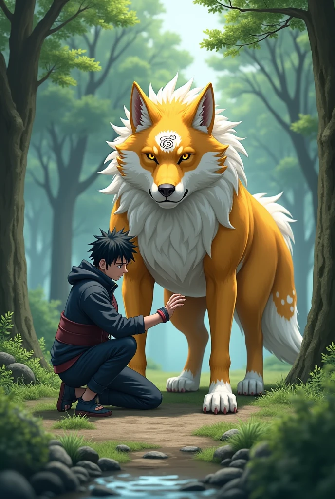 The most beautiful and serious fighting Naruto dog. Make it look more like Naruto with the Hidden Leaf headband and put naruto caracter peting him 
