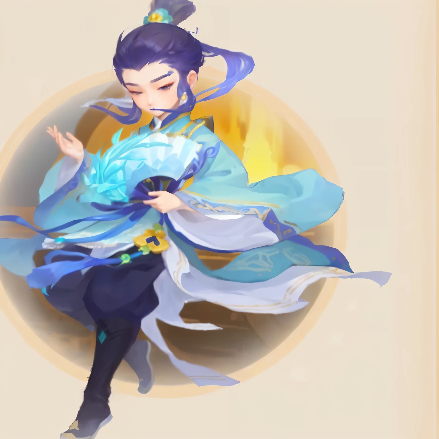 Blue Hair,wear blue dresses,Anime character wearing a blue hat, heise jinyao, Inspired by Huang Shen, 《Genshin Impact》Keqing, inspired by Guan Daosheng, 《Genshin Impact》Zhongli, Genshin Impact角色, Inspired by Border Guardians, Full body fairy, Onmyoji detailed art, Inspired by Shen Zhou