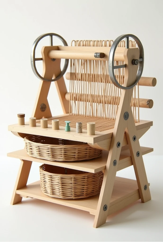 Create a realistic and detailed overview or blue print of mini machine BASKET weaver that can be used to make by a student/beginners and describe how the machine works or make an output.