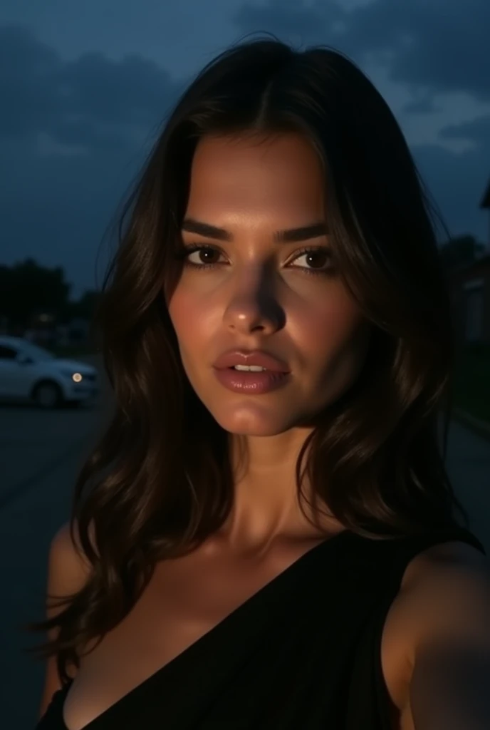 Kendall jenner in black saree, selfie, night, without light, no shining, cloud, noises, raw photo