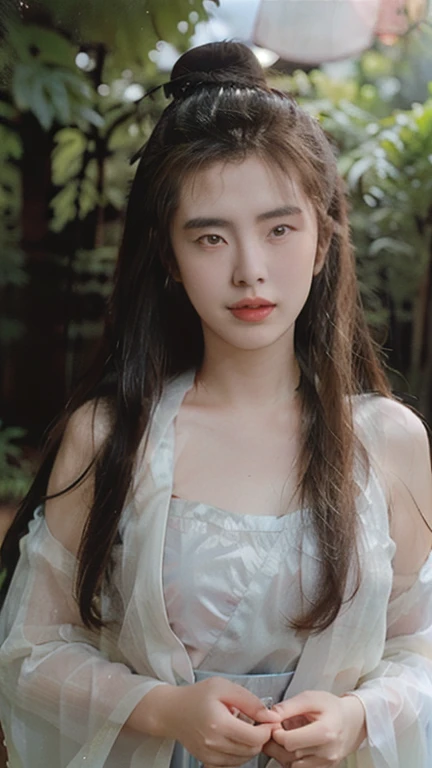 Nie Xiaoqian,Huan Su Xian, BG_picture,Wear ancient Chinese clothes (Translucent, Sparkling pink and white set:1.4), hair bun,alone,1 woman,long hair,angel,realistic,Chinese clothes,Hanfu,hair bun,lips,parted lips,look at the audience.,upper body(The backdrop is ancient China amidst a demon forest.:1.2),(Standing in the crimson glow of a full moon.:1.3),, เห็นตัวเธอด้านหน้าทั้งตัวbest quality , Masterpiece, illustration, Very delicate and beautiful, มีรายvery detailed ,CG,unity,8K wallpaper, Marvelous, exquisite details, Masterpiece, best quality,official art,มีรายvery detailed CG unity 8K wallpaper,nonsense, incredibly nonsense, Big file size , very detailed, height, มีรายvery detailed,Beautiful girl with details, มีรายvery detailed eyes and face, Beautifully detailed eyes,light on face,
