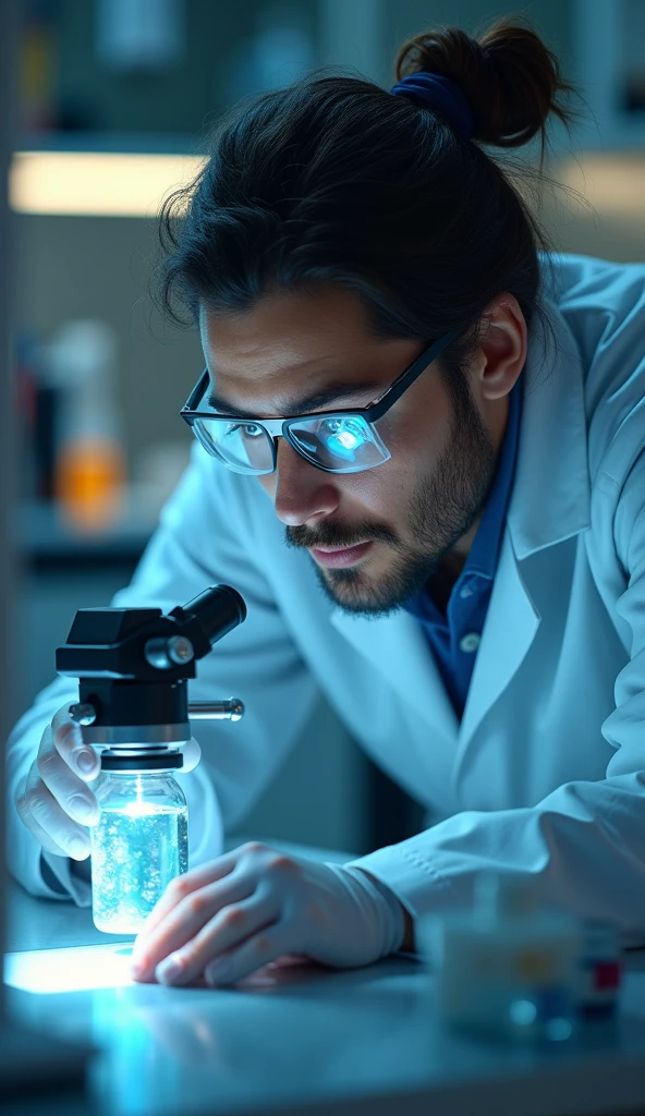 A scientist figuring out something in biotechnology purple aura
