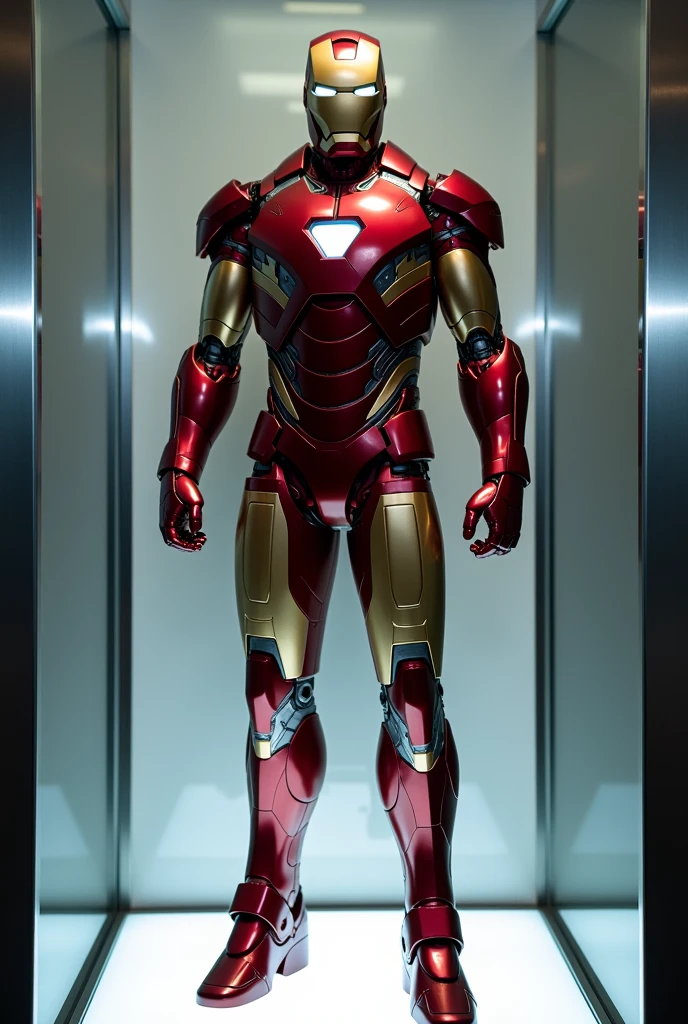 Iron Man suit on a glass shelf 