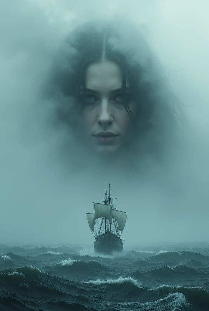 (Mysterious),on the sea, Fog form a woman's face ,before 1ship,(storm), highres,ultra detailed,best quality,masterpiece