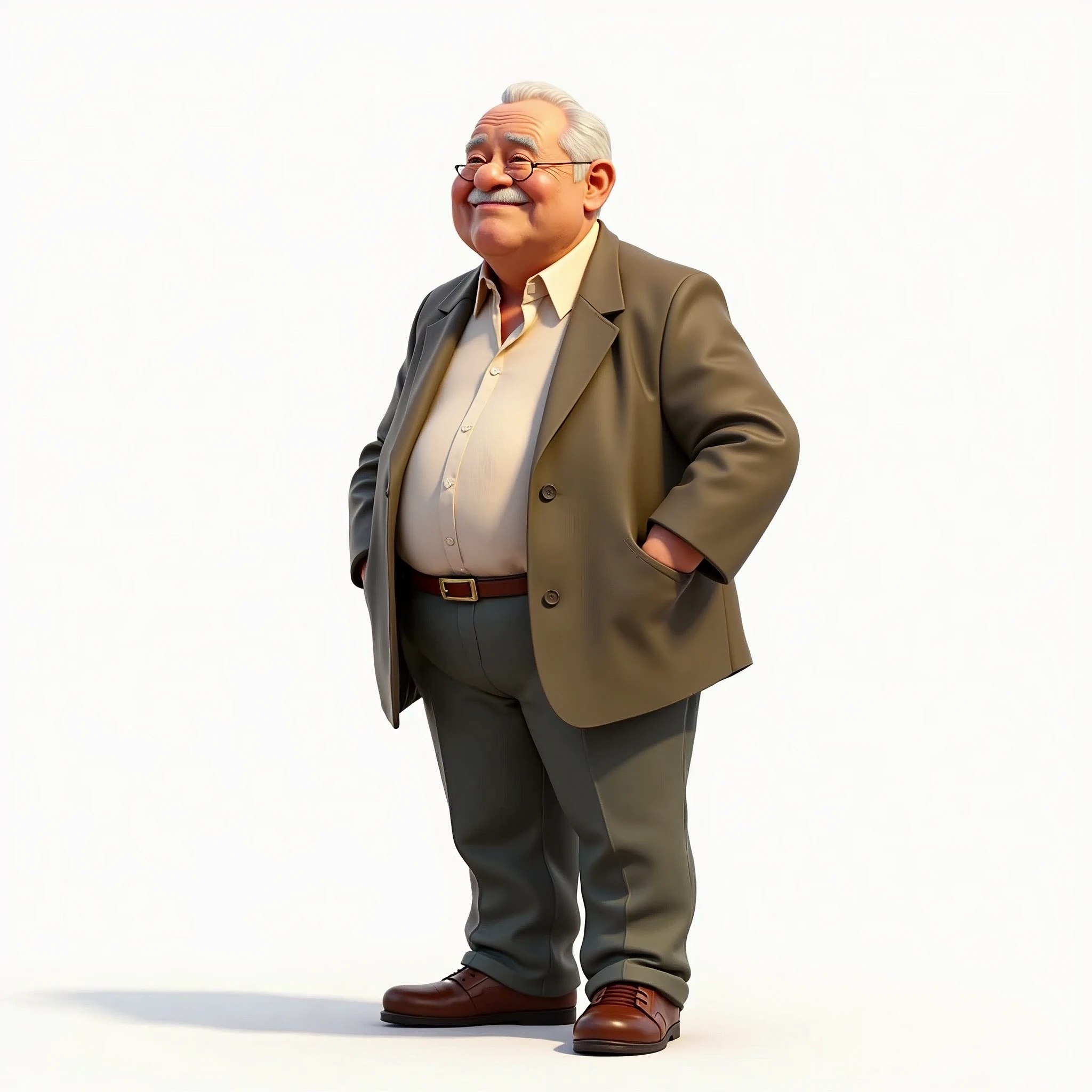 Create an image of an elderly male school principal excitedly returning to school. The principal should have his hands in his pockets (ensuring that the hands are not visible) and should not be carrying anything or wearing a jacket. The background should be completely white, with no other details. The principal should be smiling and looking forward with anticipation. EasyNegative, (worst quality, low quality:1.4), (((deformed))), distortions in the hands, face, and other parts, more than 1 character, more than 1 backpack, hands visible