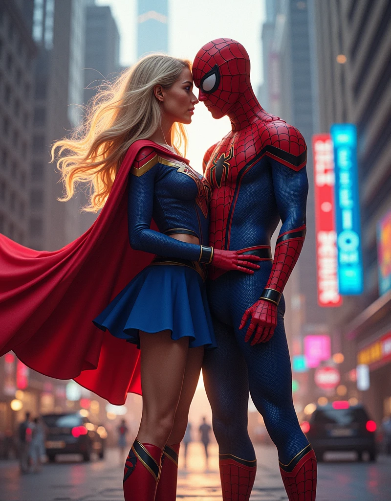 Super Girl romantic with spiderman.