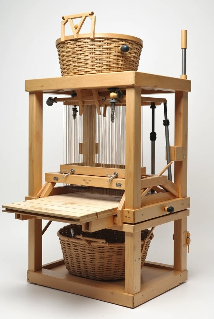 Create a realistic and detailed overview or blue print of mini machine  BASKET weaver that can be used to make by a student/beginners and describe how the machine works 


