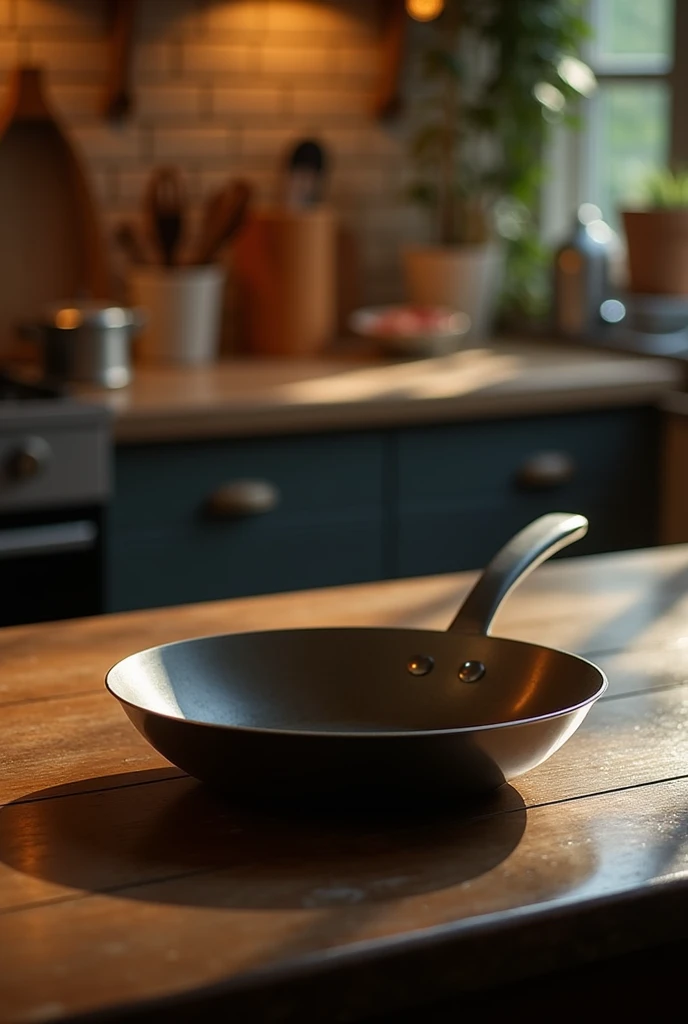 masterpiece, Best Quality, Cinematic photo of a table over a frying pan., food, kitchen scene, high quality, bokeh aperture, e-commerce, Photographyy light and shadow, commercial Photographyy, Photography, movie, High resolution