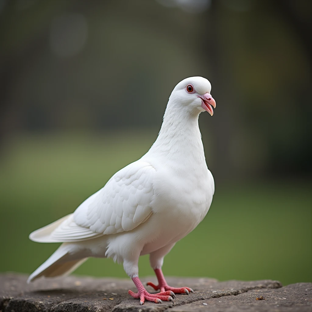 Realistic white pigeon making coo noises