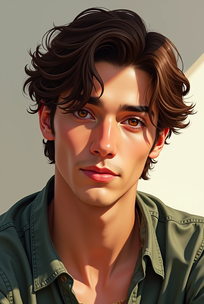 22 year old man, son of Rina de corazones, brown hair and very handsome