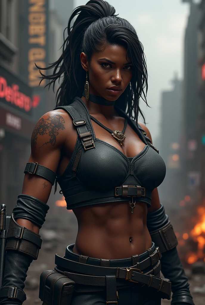 Badass Female black darkskin pubg character Put the word " Delgato" in the background of her