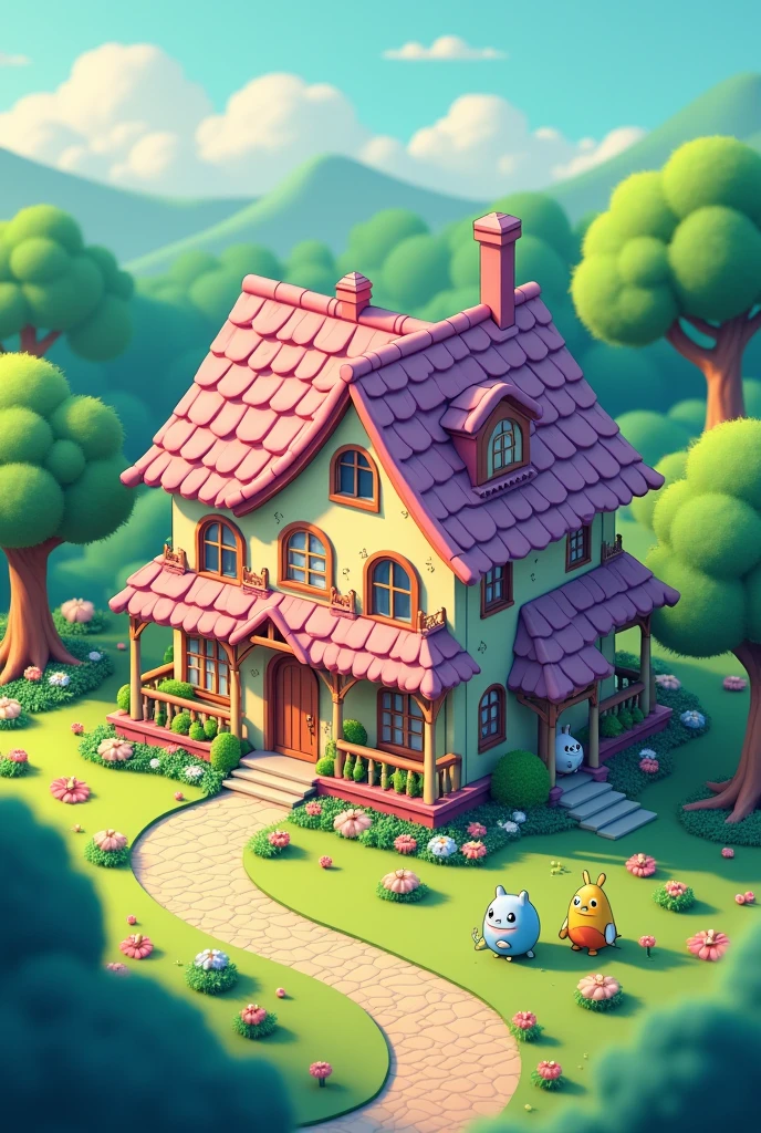 isometric house, style of studio ghibli, tekkonkinkreet, light pastel color --s 50 --v 5.2
