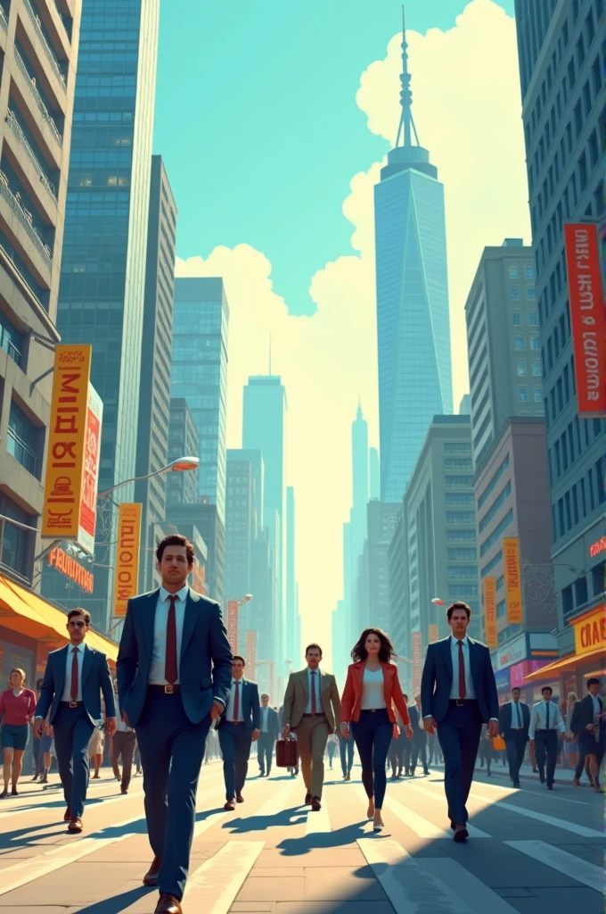 Women and men go out to work in the city