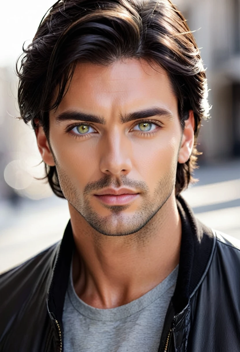 Handsome man with dark hair and light eyes