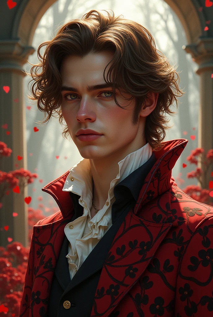 22-year-old man, son of the Queen of Hearts, with brown hair and very handsome (what a view with the Alice in Wonderland theme) and the Queen of Hearts