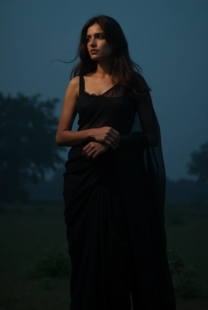 Kriti sanon in black saree, night, without light, no shining, cloud, noises, raw photo