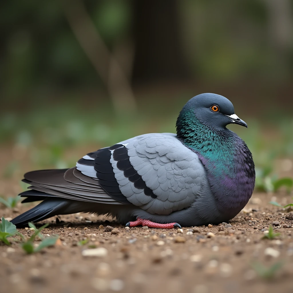 indian fantail pigeon laying down and sleeping