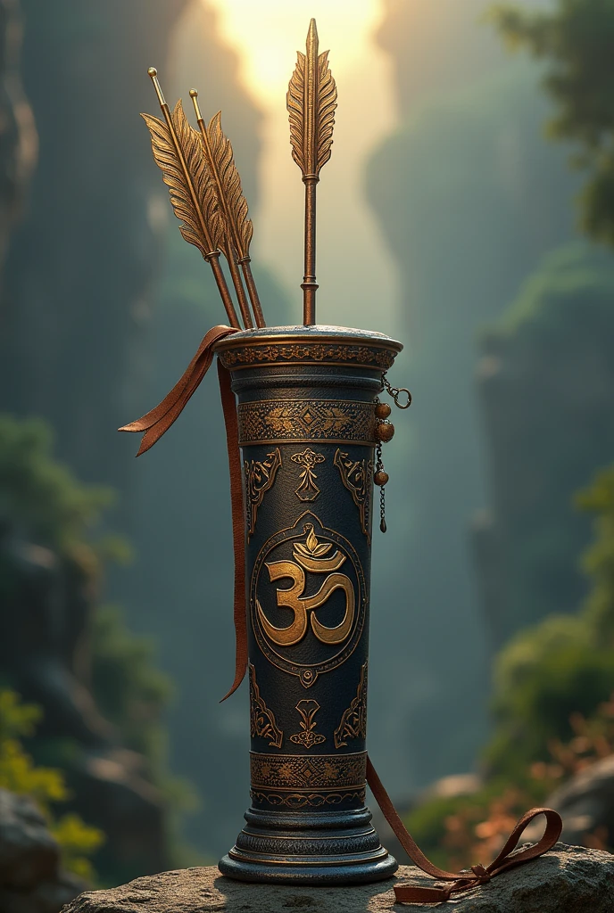 Epic quiver and arrow with "Om" engraved on quiver