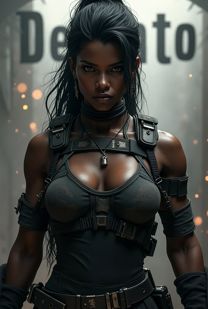 Badass Female black darkskin pubg character Put the word "Delgato" in the background of her