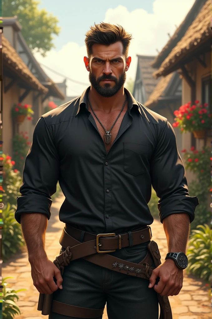 Hero wearing black and white shirt in the place village he looks handsome and mass in the local village