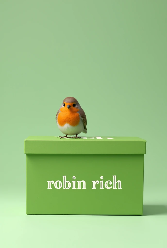 Green shoe box with robin rich written in white color on top