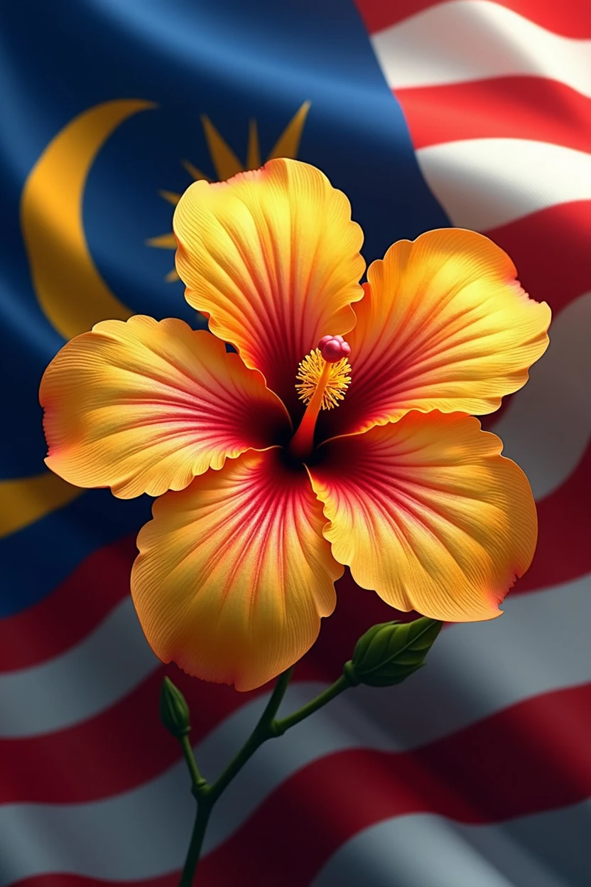 MALAYSIA FLAG , Hibiscus WITH ALPHABET "Iklil Najihah"