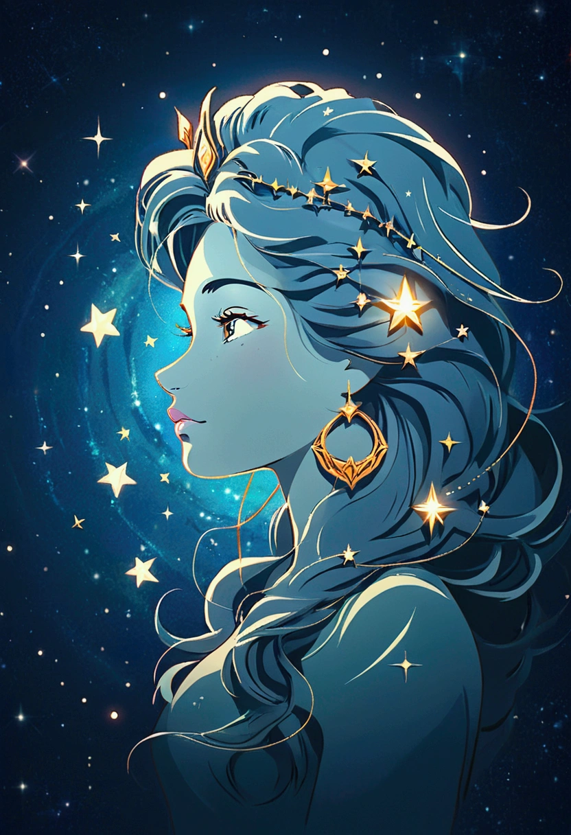 virgem zodiac sign silhouette composed by bright stars. Cosmic background