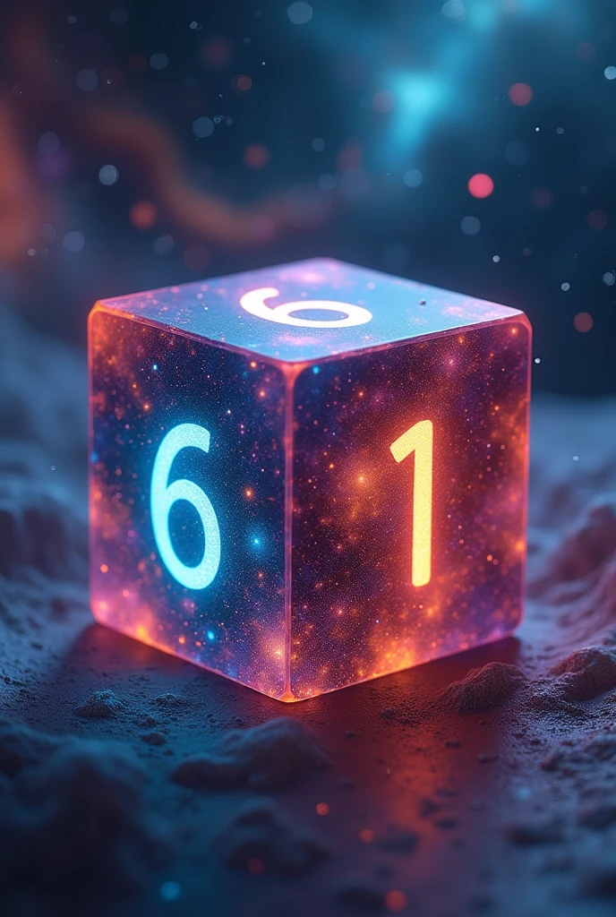 A ludo dice has facing 6 and 1 only 2 sides
number with cosmic back ground .the dice in multi colour.4k for wallpaper