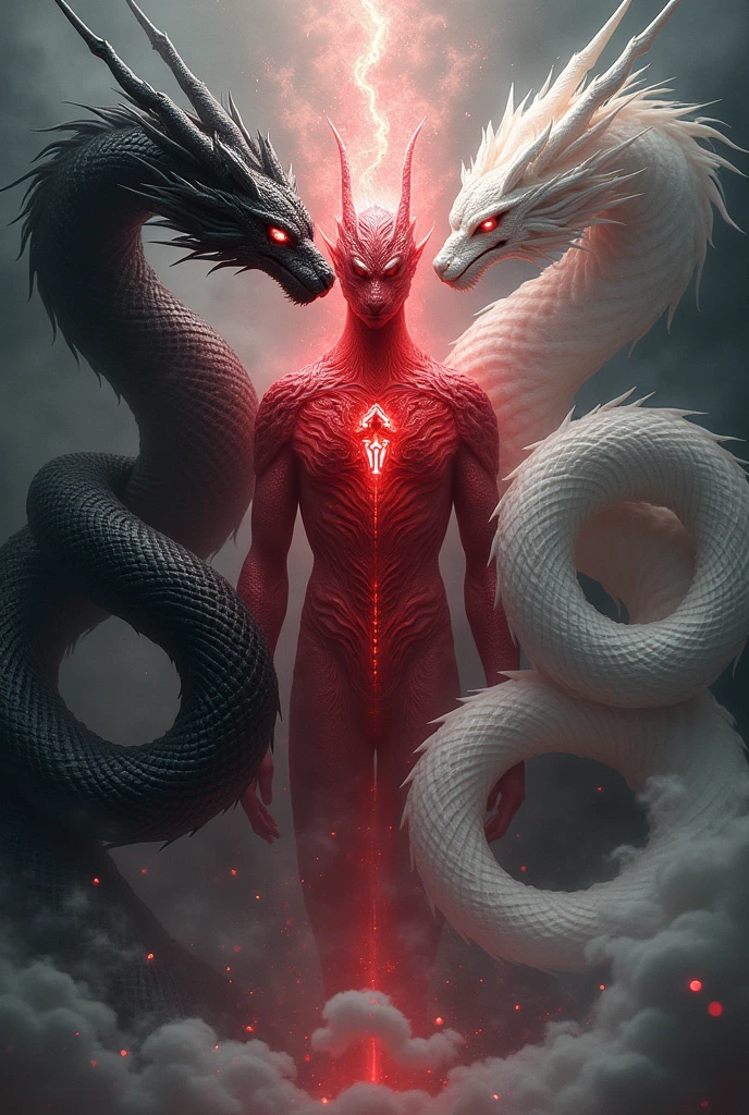 The black and white Nāga protect the red Nāga.